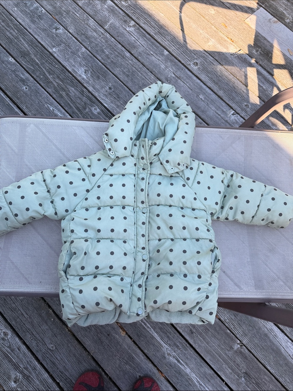 Zara Light Mint Green Polka Dot Puffer Jacket